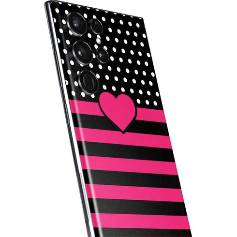 Polka Dots and Stripes Heart in Pink Galaxy S22 Ultra Skin