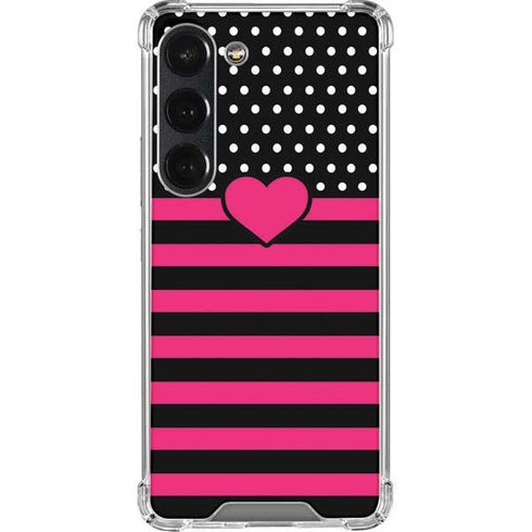 Polka Dots and Stripes Heart in Pink Galaxy S23 Clear Case