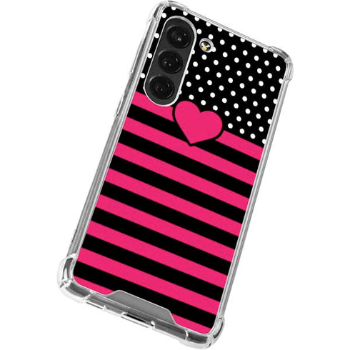 Polka Dots and Stripes Heart in Pink Galaxy S23 Clear Case