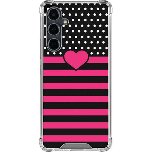 Polka Dots and Stripes Heart in Pink Galaxy S23 FE Clear Case
