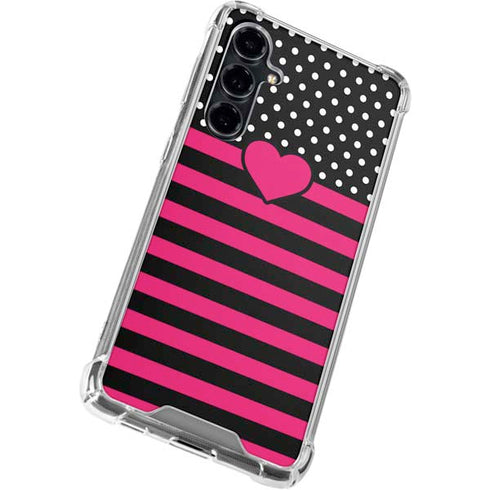 Polka Dots and Stripes Heart in Pink Galaxy S23 FE Clear Case