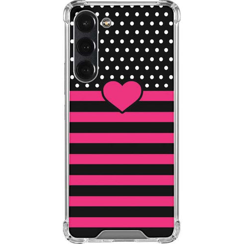 Polka Dots and Stripes Heart in Pink Galaxy S23 Plus Clear Case