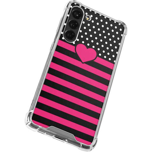 Polka Dots and Stripes Heart in Pink Galaxy S23 Plus Clear Case