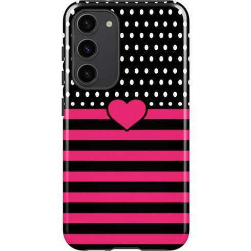 Polka Dots and Stripes Heart in Pink Galaxy S23 Plus Pro Case