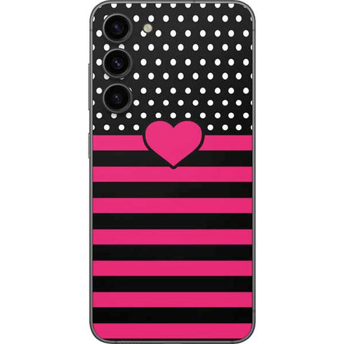 Polka Dots and Stripes Heart in Pink Galaxy S23 Plus Skin