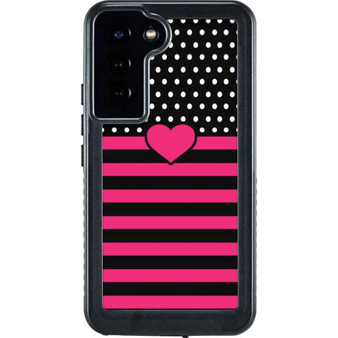Polka Dots and Stripes Heart in Pink Galaxy S23 Plus Waterproof Case