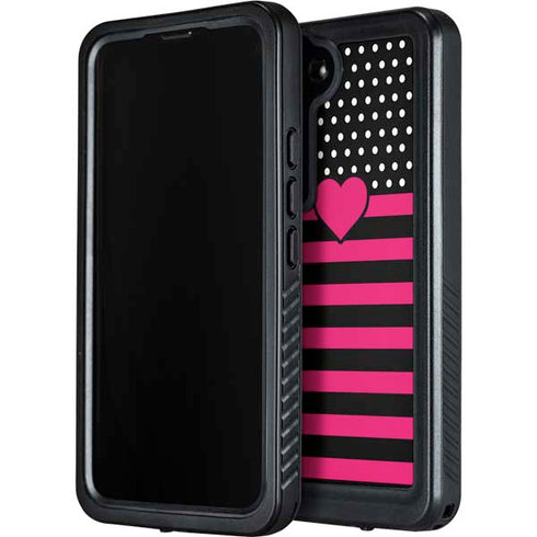 Polka Dots and Stripes Heart in Pink Galaxy S23 Plus Waterproof Case