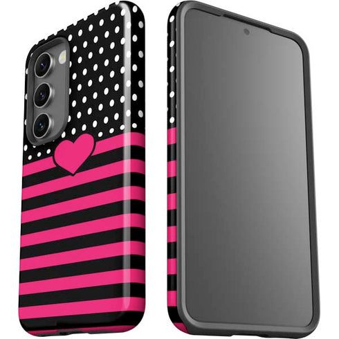 Polka Dots and Stripes Heart in Pink Galaxy S23 Pro Case