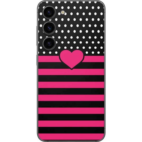 Polka Dots and Stripes Heart in Pink Galaxy S23 Skin