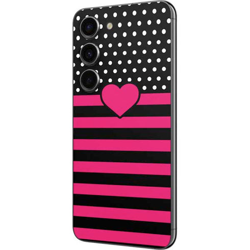 Polka Dots and Stripes Heart in Pink Galaxy S23 Skin