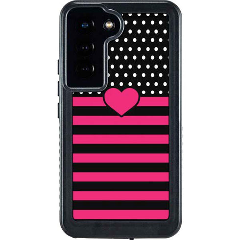 Polka Dots and Stripes Heart in Pink Galaxy S23 Waterproof Case