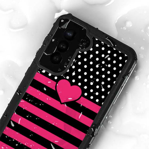 Polka Dots and Stripes Heart in Pink Galaxy S23 Waterproof Case