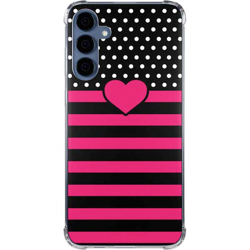 Polka Dots and Stripes Heart in Pink Galaxy S24 Clear Case