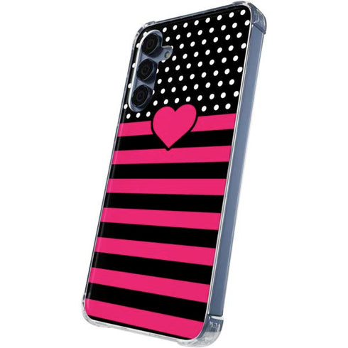 Polka Dots and Stripes Heart in Pink Galaxy S24 Clear Case