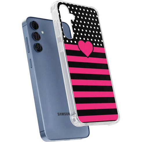 Polka Dots and Stripes Heart in Pink Galaxy S24 Clear Case