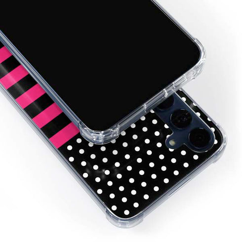 Polka Dots and Stripes Heart in Pink Galaxy S24 Clear Case