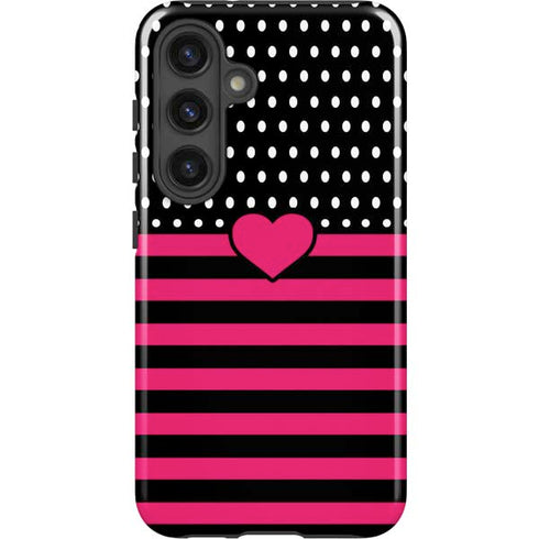 Polka Dots and Stripes Heart in Pink Galaxy S24 Impact Case