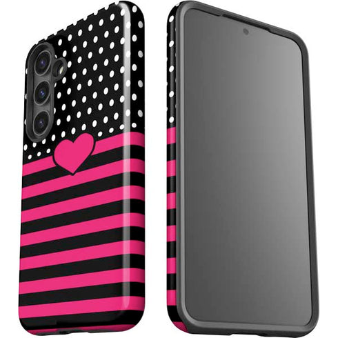 Polka Dots and Stripes Heart in Pink Galaxy S24 Impact Case