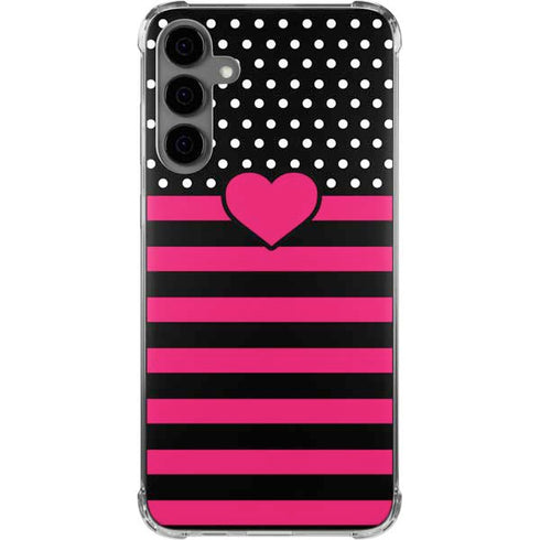 Polka Dots and Stripes Heart in Pink Galaxy S24 Plus Clear Case