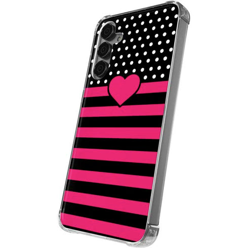 Polka Dots and Stripes Heart in Pink Galaxy S24 Plus Clear Case