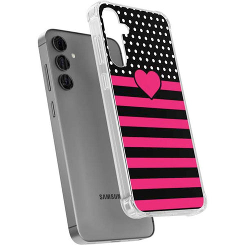 Polka Dots and Stripes Heart in Pink Galaxy S24 Plus Clear Case