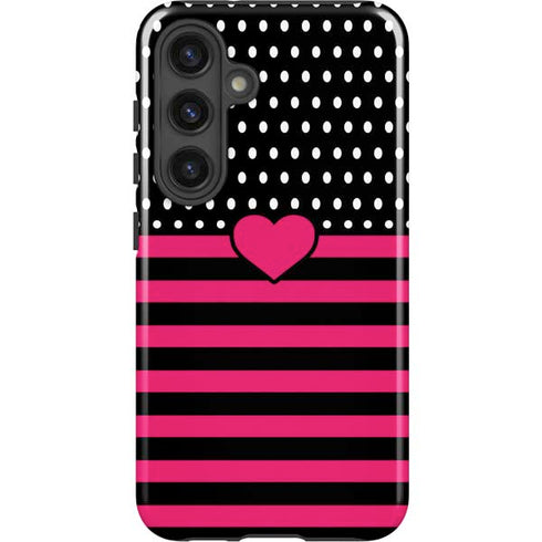 Polka Dots and Stripes Heart in Pink Galaxy S24 Plus Impact Case