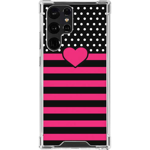 Polka Dots and Stripes Heart in Pink Galaxy S24 Ultra Clear Case