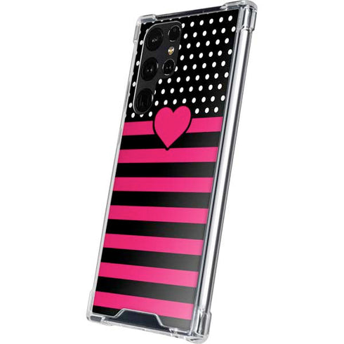 Polka Dots and Stripes Heart in Pink Galaxy S24 Ultra Clear Case