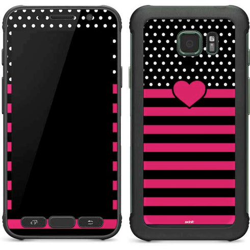 Polka Dots and Stripes Heart in Pink Galaxy S7 Active Skin