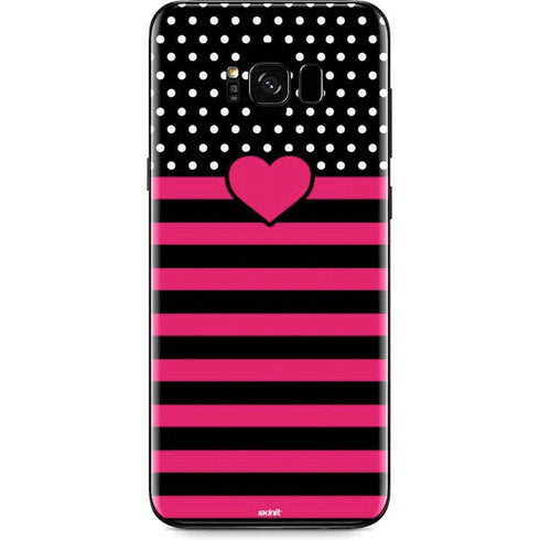 Polka Dots and Stripes Heart in Pink Galaxy S8 Plus Skin