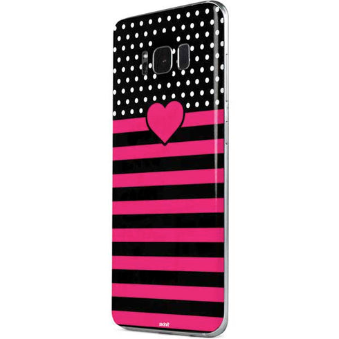 Polka Dots and Stripes Heart in Pink Galaxy S8 Skin