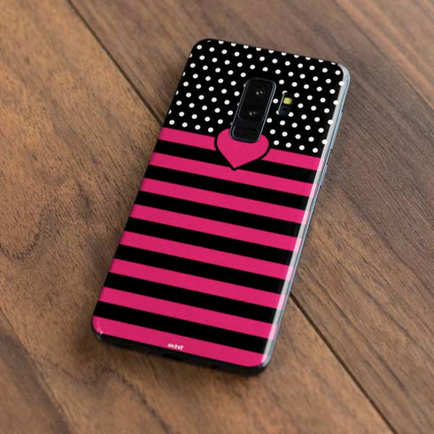 Polka Dots and Stripes Heart in Pink Galaxy S9 Plus Skin