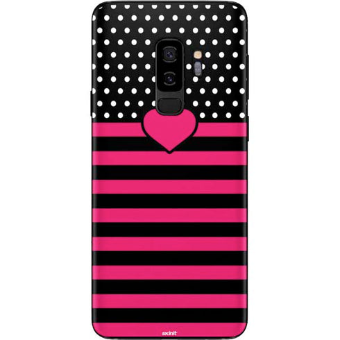 Polka Dots and Stripes Heart in Pink Galaxy S9 Plus Skin