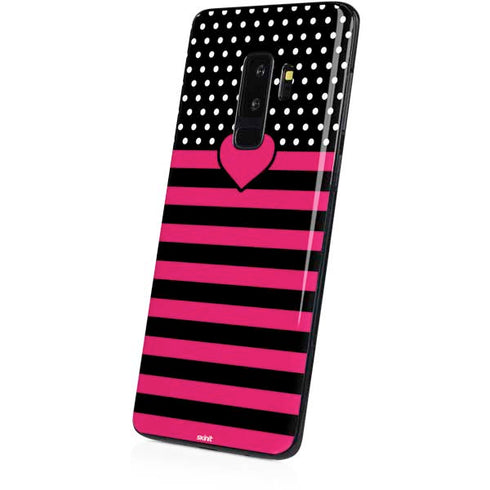 Polka Dots and Stripes Heart in Pink Galaxy S9 Plus Skin