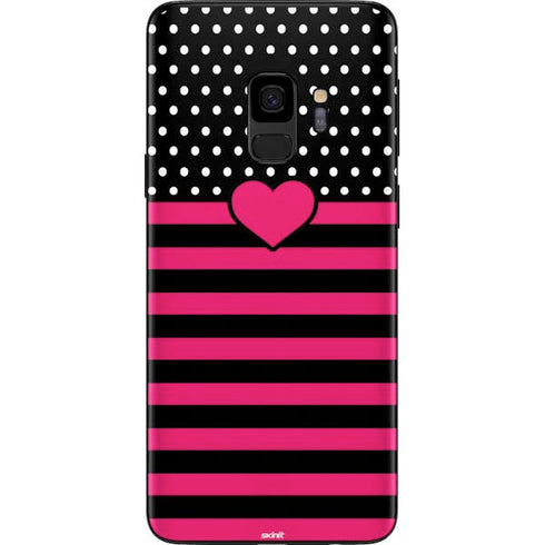 Polka Dots and Stripes Heart in Pink Galaxy S9 Skin