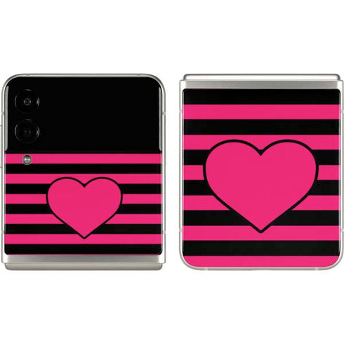 Polka Dots and Stripes Heart in Pink Galaxy Z Flip3 5G Skin