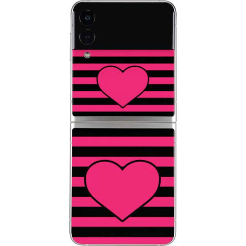 Polka Dots and Stripes Heart in Pink Galaxy Z Flip3 5G Skin