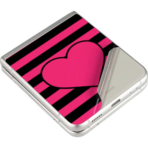 Polka Dots and Stripes Heart in Pink Galaxy Z Flip3 5G Skin