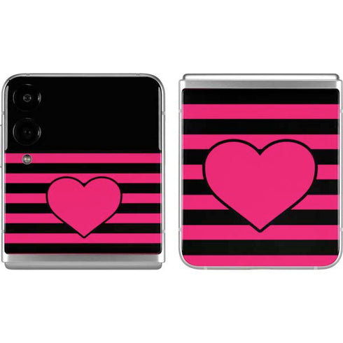 Polka Dots and Stripes Heart in Pink Galaxy Z Flip4 5G Skin