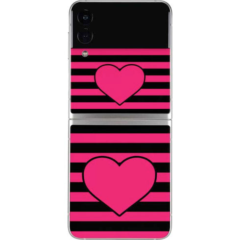 Polka Dots and Stripes Heart in Pink Galaxy Z Flip4 5G Skin