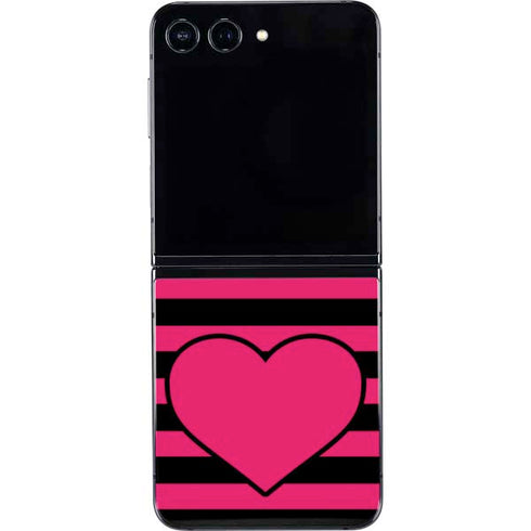 Polka Dots and Stripes Heart in Pink Galaxy Z Flip5 5G Skin