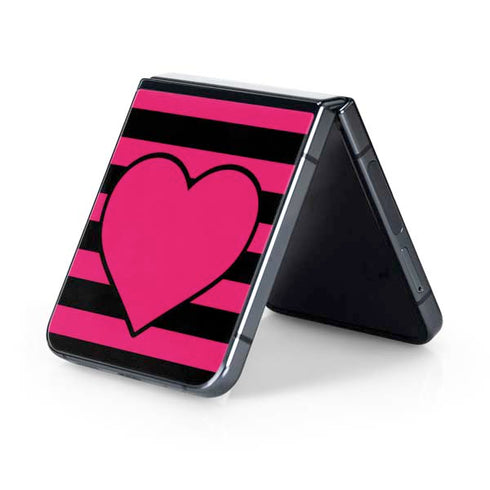 Polka Dots and Stripes Heart in Pink Galaxy Z Flip5 5G Skin