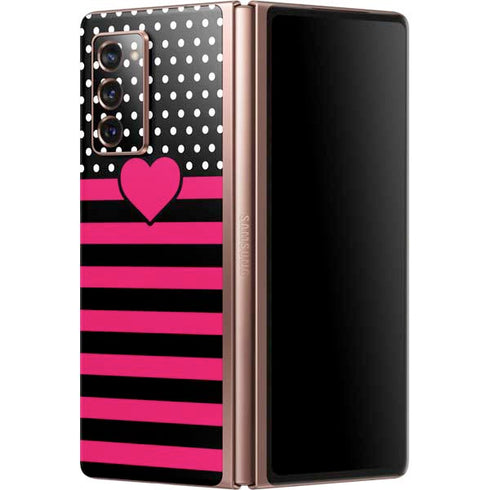 Polka Dots and Stripes Heart in Pink Galaxy Z Fold2 5G Skin