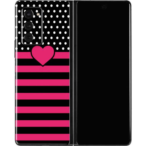 Polka Dots and Stripes Heart in Pink Galaxy Z Fold2 5G Skin