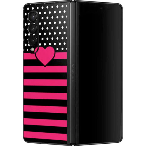 Polka Dots and Stripes Heart in Pink Galaxy Z Fold3 5G Skin