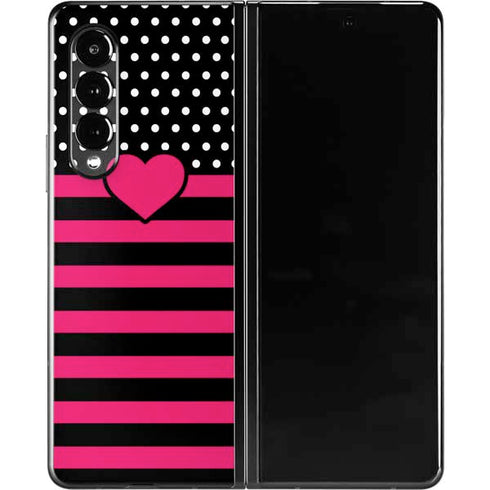 Polka Dots and Stripes Heart in Pink Galaxy Z Fold3 5G Skin