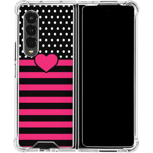 Polka Dots and Stripes Heart in Pink Galaxy Z Fold4 5G Clear Case
