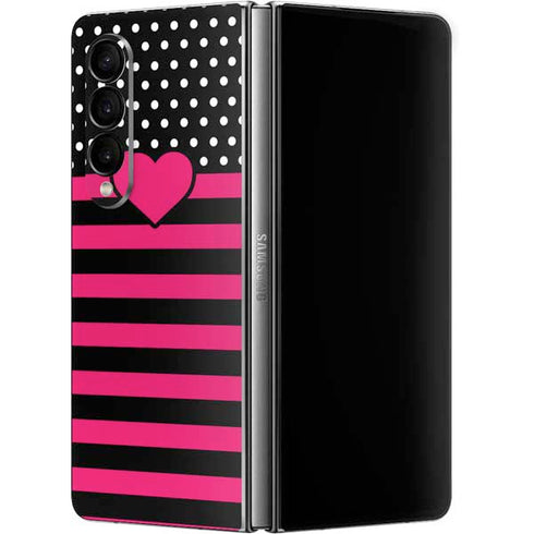 Polka Dots and Stripes Heart in Pink Galaxy Z Fold4 5G Skin