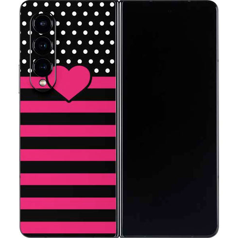 Polka Dots and Stripes Heart in Pink Galaxy Z Fold4 5G Skin