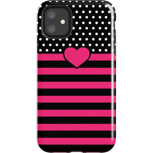 Polka Dots and Stripes Heart in Pink iPhone 11 Impact Case